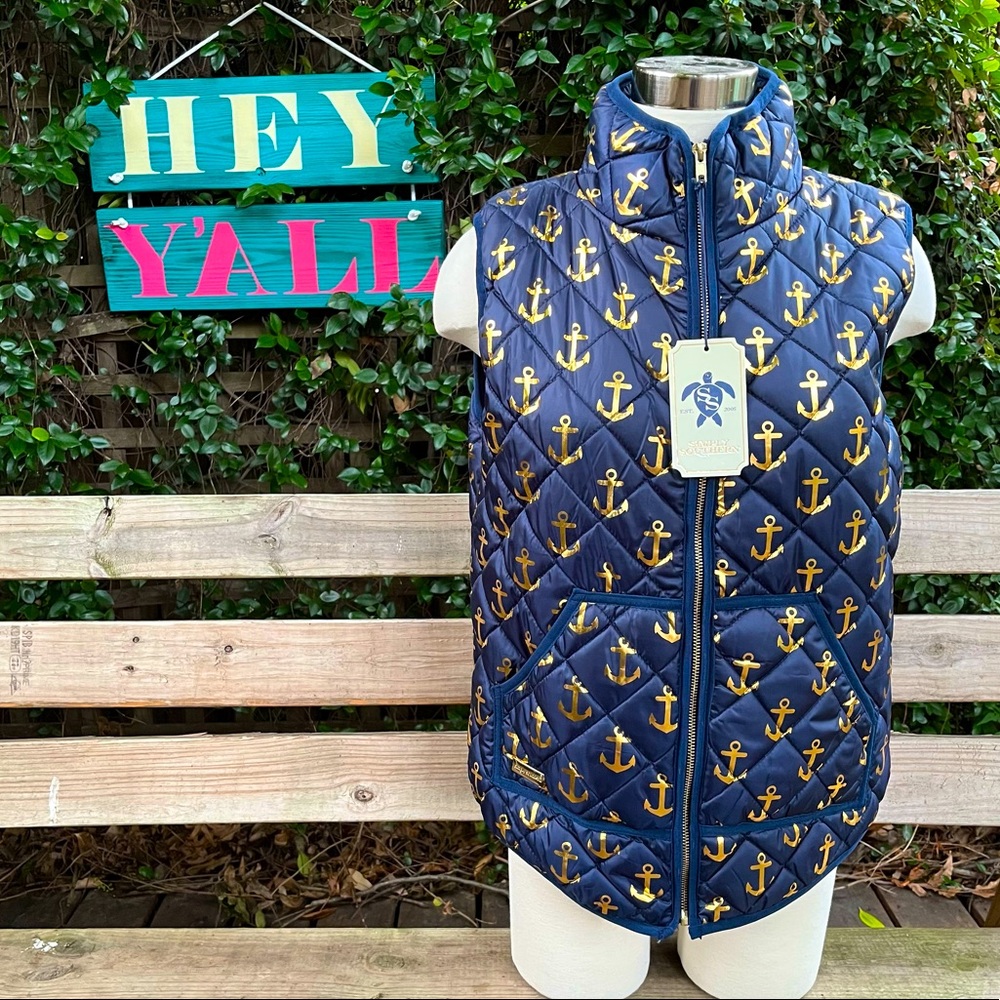 Simply Southern navy & gold anchor puffer vest *NWT*